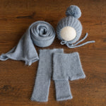 Handmade baby knitted bonnet with pompom – soft angora wool for newborns