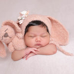 Boucle Knitted Bunny Toy with Bunny Outfit for Newborn Photography Props, Newborn Rabbit Outfit, Newborn Knitted Outfit, Newborn Bunny Ears