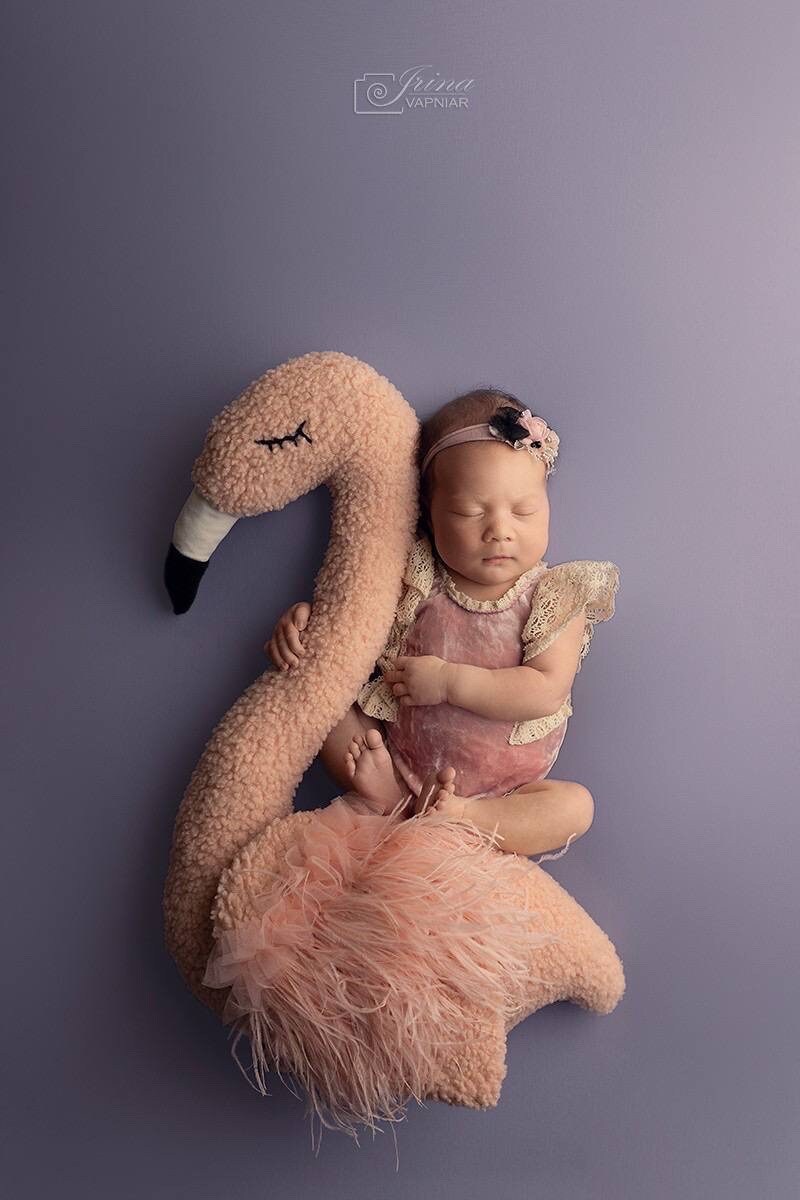 Newborn Flamingo Posing Toy, Newborn Animal Posing Pillow for Newborn Photography props, Newborn Stuffed Animal Pillow, White Swan Pillow