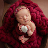 Burgundy Newborn Photography Props, Newborn Merino Wool Blanket,Newborn Posing Pillow,Newborn Teddy Bear Toy,Velvet Newborn Pillow,Baby Bear