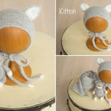 Newborn Animal Hat with Toy, Newborn Knitted Outfit, Newborn Animal Outfit, Newborn Photography Props, Newborn Giraffe Outfit, Newborn Panda