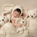 Boucle Knitted Bunny Toy with Bunny Outfit for Newborn Photography Props, Newborn Rabbit Outfit, Newborn Knitted Outfit, Newborn Bunny Ears