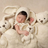 Boucle Knitted Bunny Toy with Bunny Outfit for Newborn Photography Props, Newborn Rabbit Outfit, Newborn Knitted Outfit, Newborn Bunny Ears