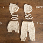 Brown Newborn Crochet Romper and Bonnet Set, Newborn Knitted Outfit, Newborn Knitted Blanket, Newborn Photography props, Baby Boy Outfit