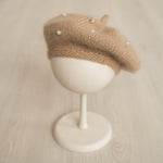 Newborn Beret Hat with Beads, Newborn French Hat, Newborn Knitted Outfit, Newborn Baby Beret Hat, Newborn Outfit Girl, Baby Clothing Knitted