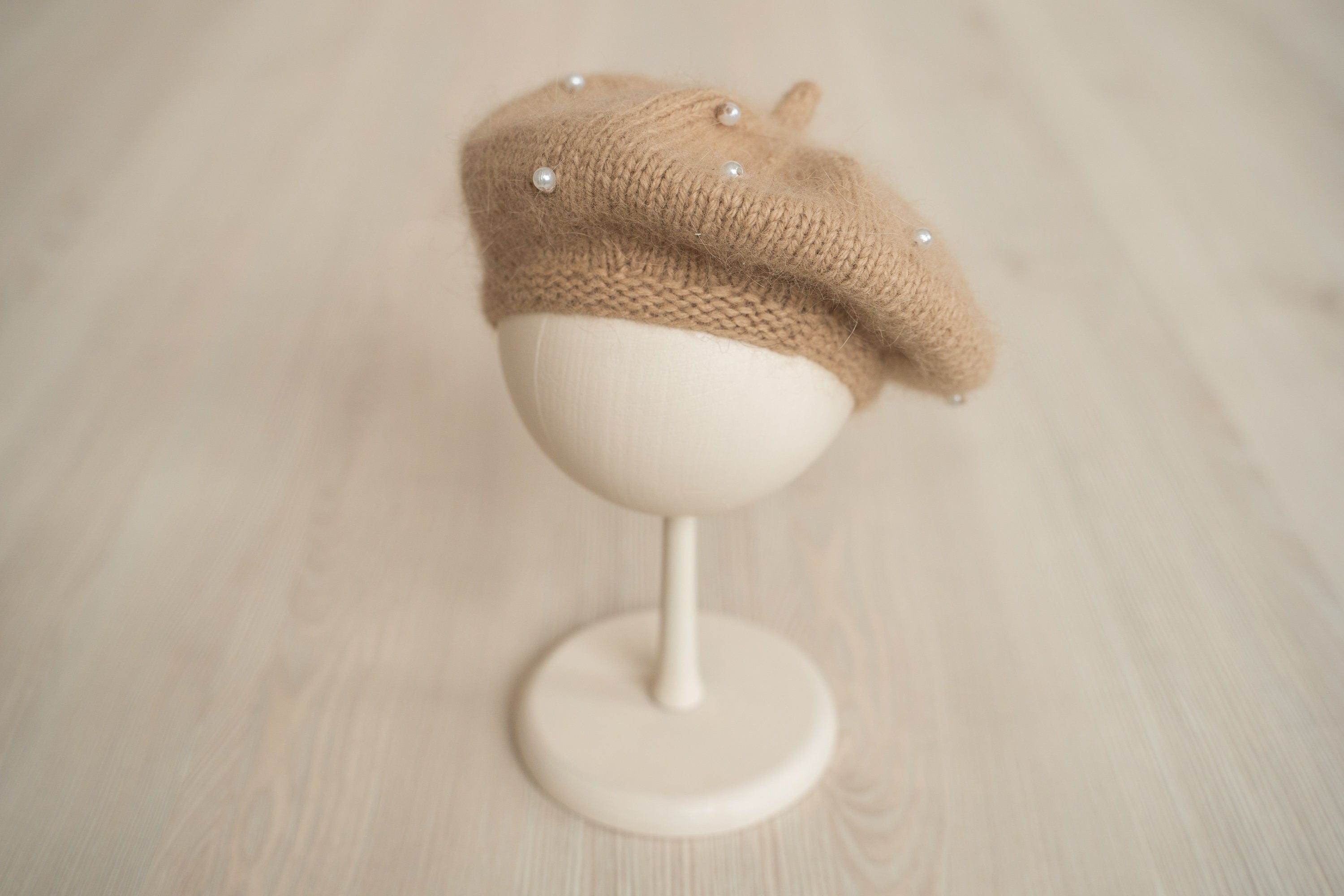 Newborn Beret Hat with Beads, Newborn French Hat, Newborn Knitted Outfit, Newborn Baby Beret Hat, Newborn Outfit Girl, Baby Clothing Knitted