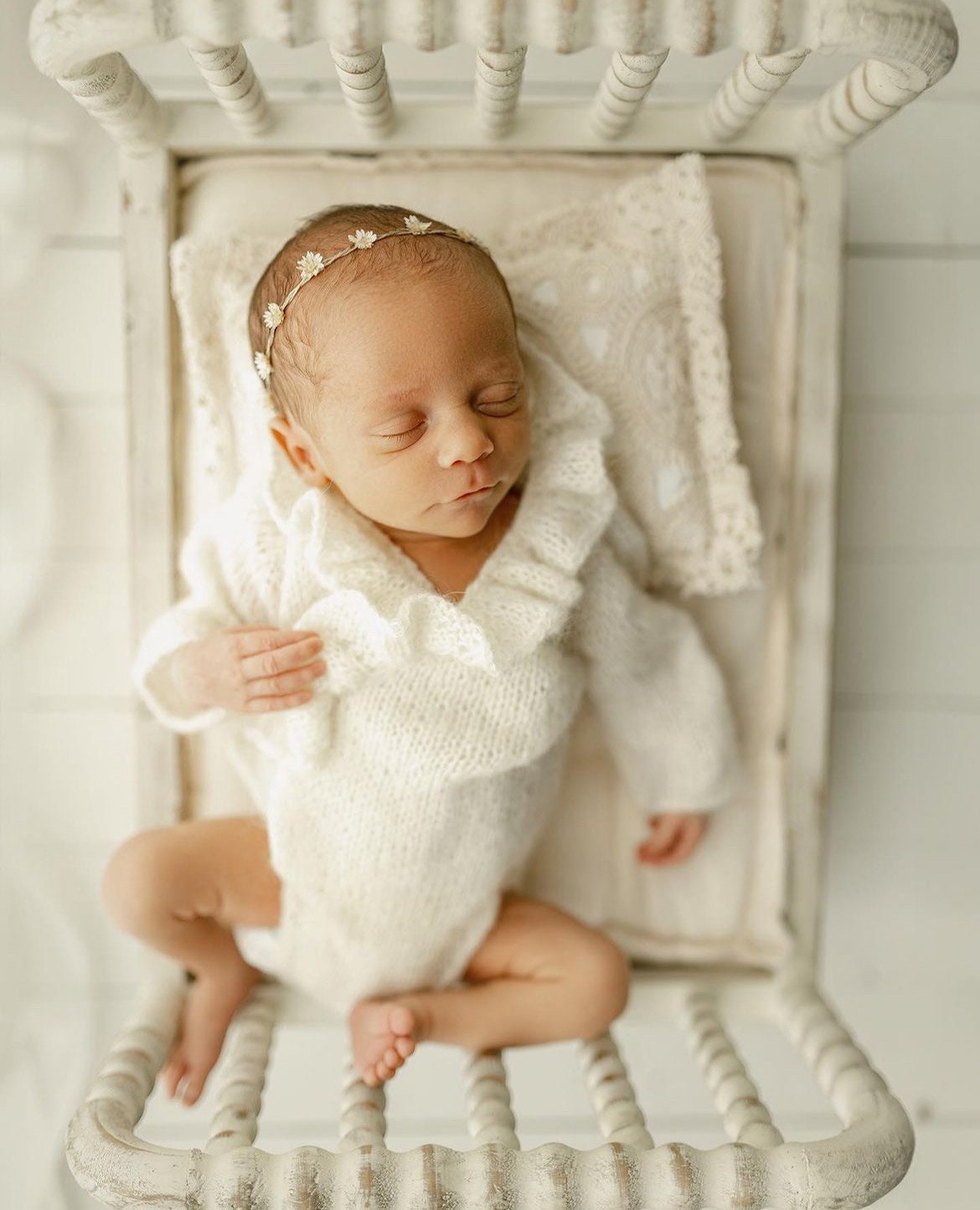 Handmade mohair baby girl romper – soft newborn photography outfit