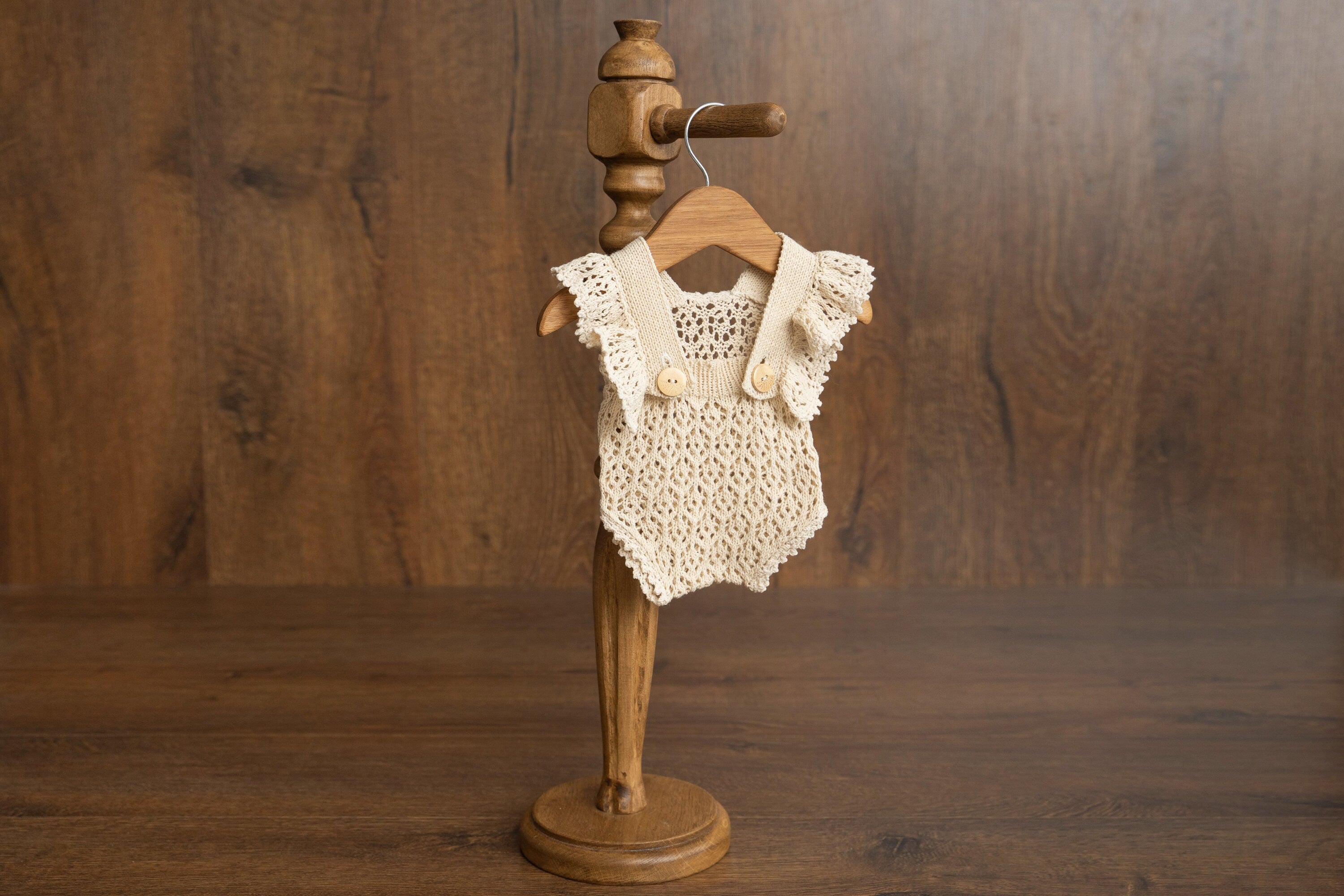 Hand-knitted newborn romper and bonnet set — soft, breathable cotton with delicate ruffle sleeves, perfect for newborn photoshoots, first birthdays, baptisms, or summer outings.