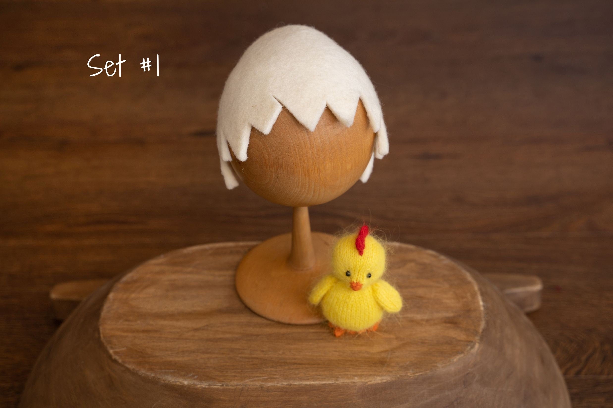 Newborn Egg Costume: Felted Wool Outfit with Hat and Shell Button for Easter Photography Props