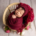 Hand-knitted mohair baby girl bonnet – newborn photography prop