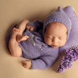 Baby Girl Knit Embroidered Flower Romper, Newborn coming home outfit for Girl, Hand Embroidered Knit Romper, Newborn Knitted Outfit