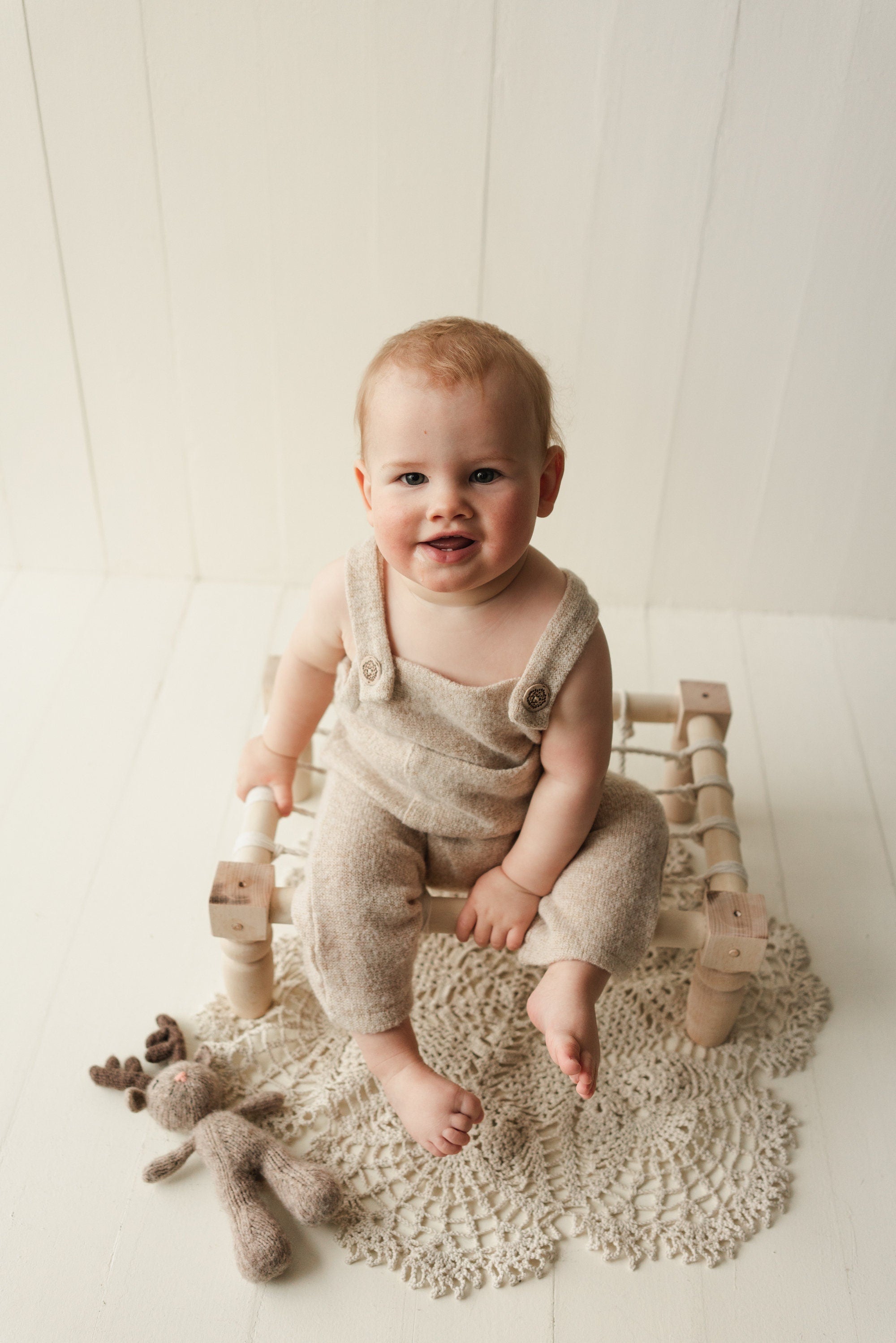 Soft Angora baby overall with matching sleep hat – newborn and sitter photography outfit