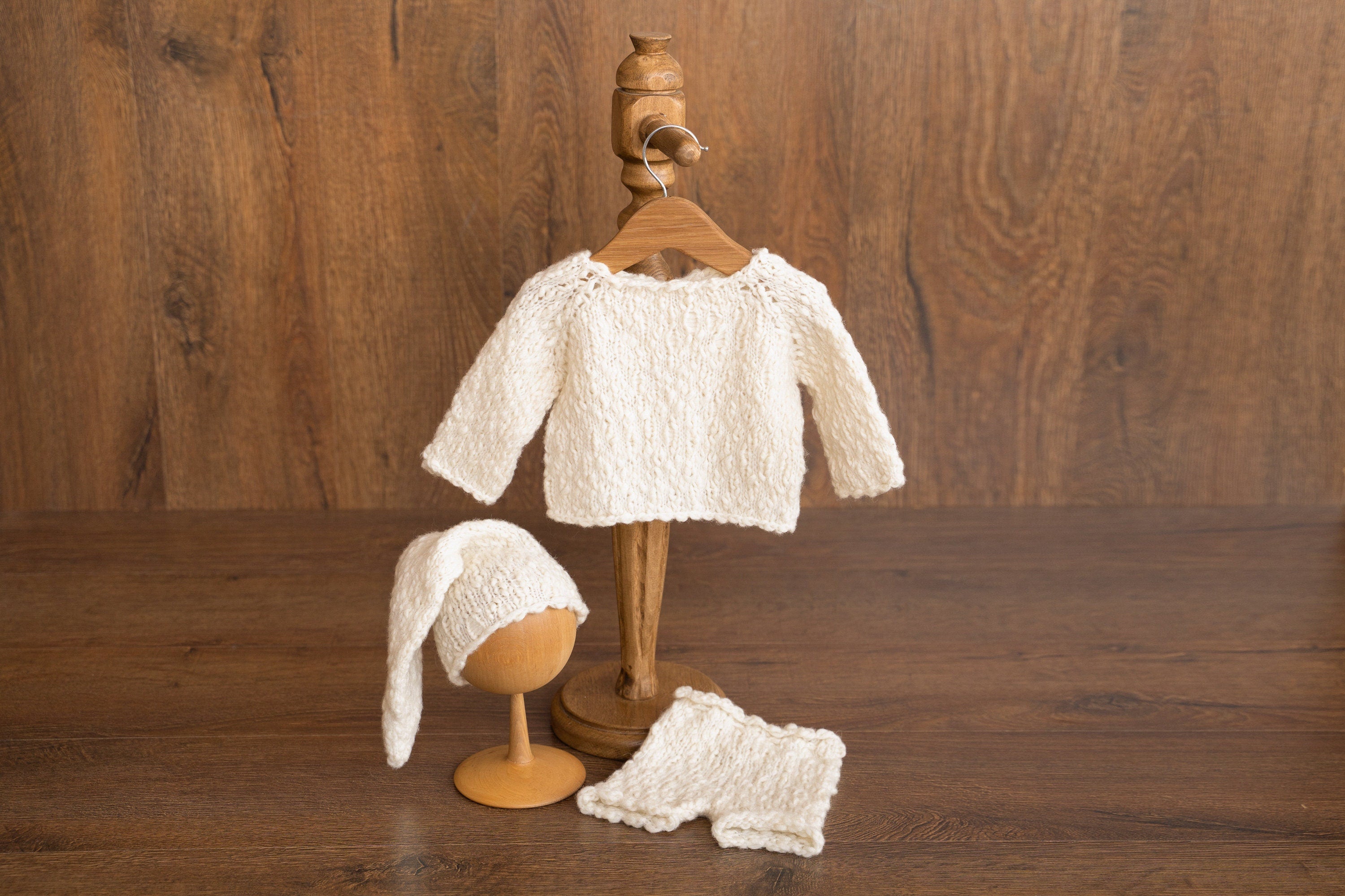 Popcorn Knit Merino Wool Newborn Coming Home Outfit – Knitted Baby Photography Set