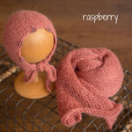 Mohair baby bonnet with matching wrap – newborn photography props
