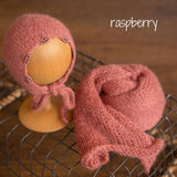 Mohair baby bonnet with matching wrap – newborn photography props