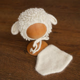 White Sheep Newborn Outfit, Newborn Knitted outfit, Newborn Photography prop,Newborn Felt Sheep Toy,First Birthday Outfit,Coming Home Outfit