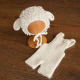 White Sheep Newborn Outfit, Newborn Knitted outfit, Newborn Photography prop,Newborn Felt Sheep Toy,First Birthday Outfit,Coming Home Outfit