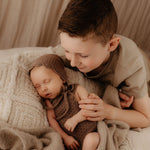 Brown Newborn Crochet Romper and Bonnet Set, Newborn Knitted Outfit, Newborn Knitted Blanket, Newborn Photography props, Baby Boy Outfit