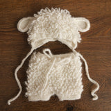 White Sheep Newborn Outfit, Newborn Knitted outfit, Newborn Photography prop,Newborn Felt Sheep Toy,First Birthday Outfit,Coming Home Outfit