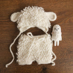 White Sheep Newborn Outfit, Newborn Knitted outfit, Newborn Photography prop,Newborn Felt Sheep Toy,First Birthday Outfit,Coming Home Outfit