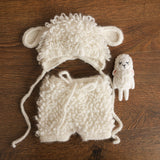 White Sheep Newborn Outfit, Newborn Knitted outfit, Newborn Photography prop,Newborn Felt Sheep Toy,First Birthday Outfit,Coming Home Outfit
