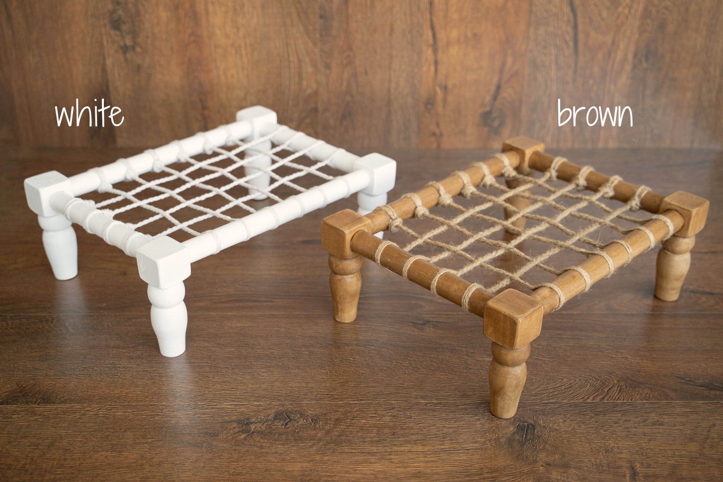 Handcrafted newborn wood rope chair – cozy photography prop