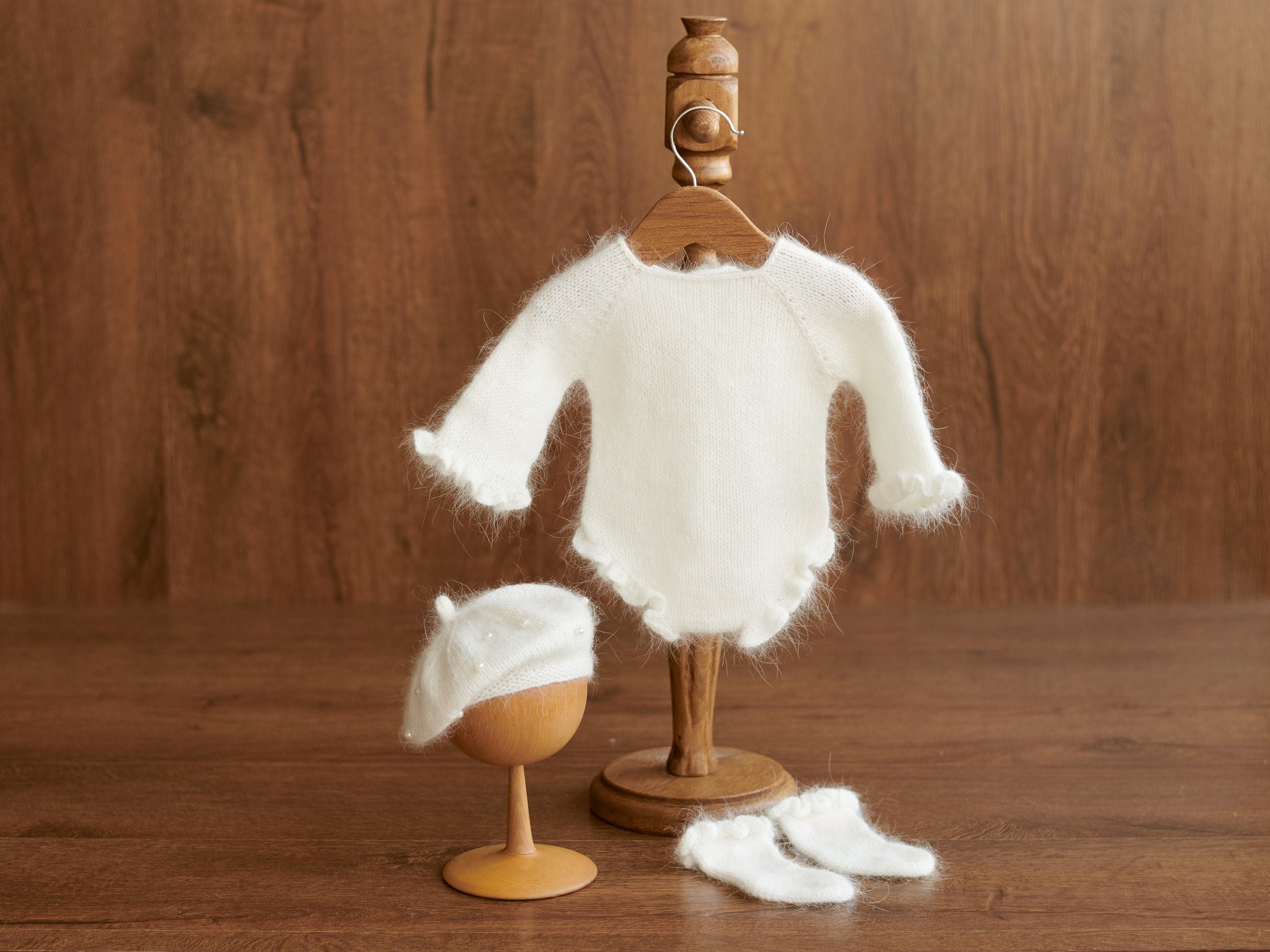 Angora Baby Girl Knit Romper with Wavy Edges – Newborn Photography Outfit & Coming Home Gift, Newborn Knitted Outfit, Newborn Photo Props