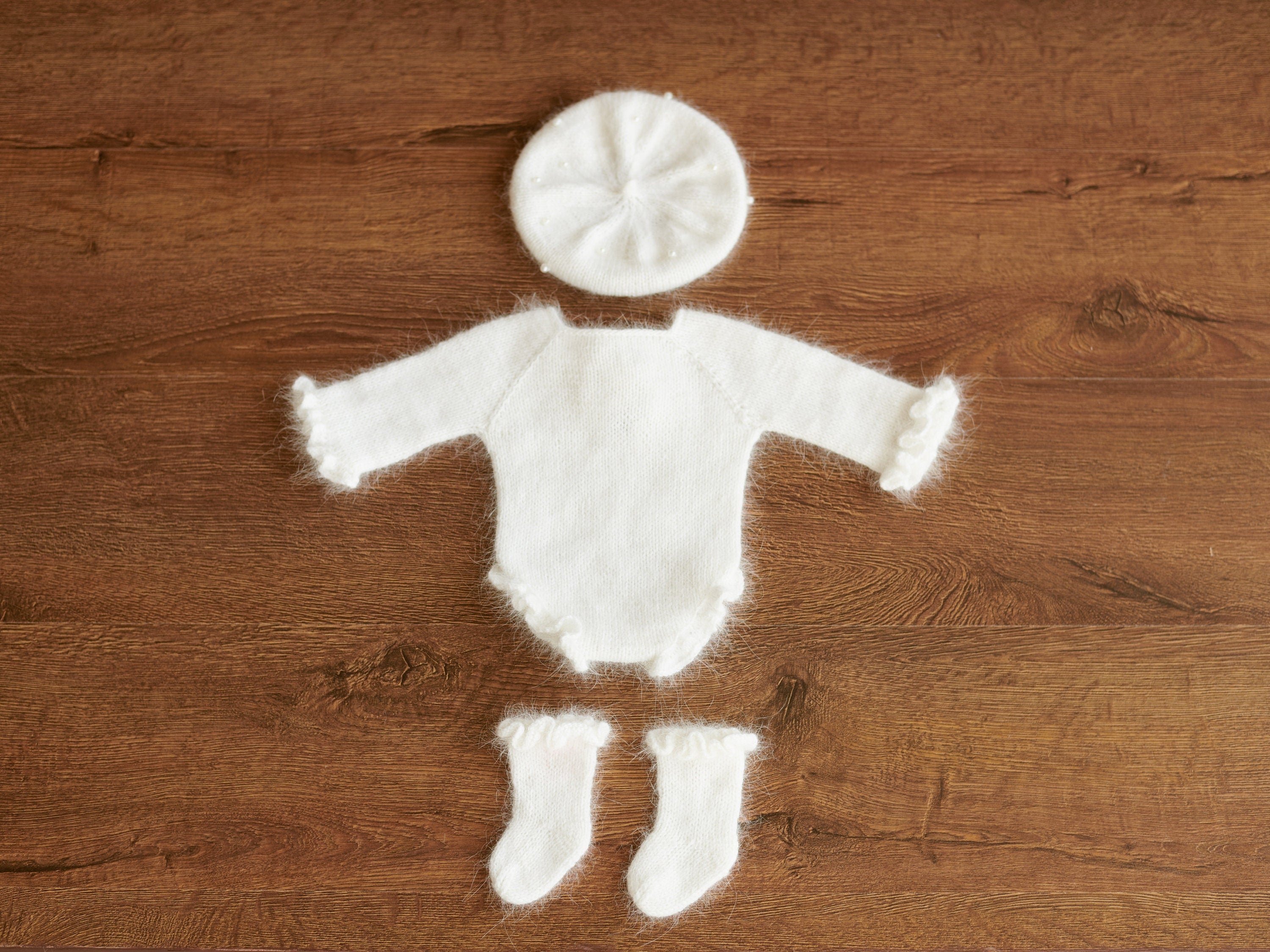 Angora Baby Girl Knit Romper with Wavy Edges – Newborn Photography Outfit & Coming Home Gift, Newborn Knitted Outfit, Newborn Photo Props