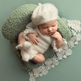 Angora Baby Girl Knit Romper with Wavy Edges – Newborn Photography Outfit & Coming Home Gift, Newborn Knitted Outfit, Newborn Photo Props