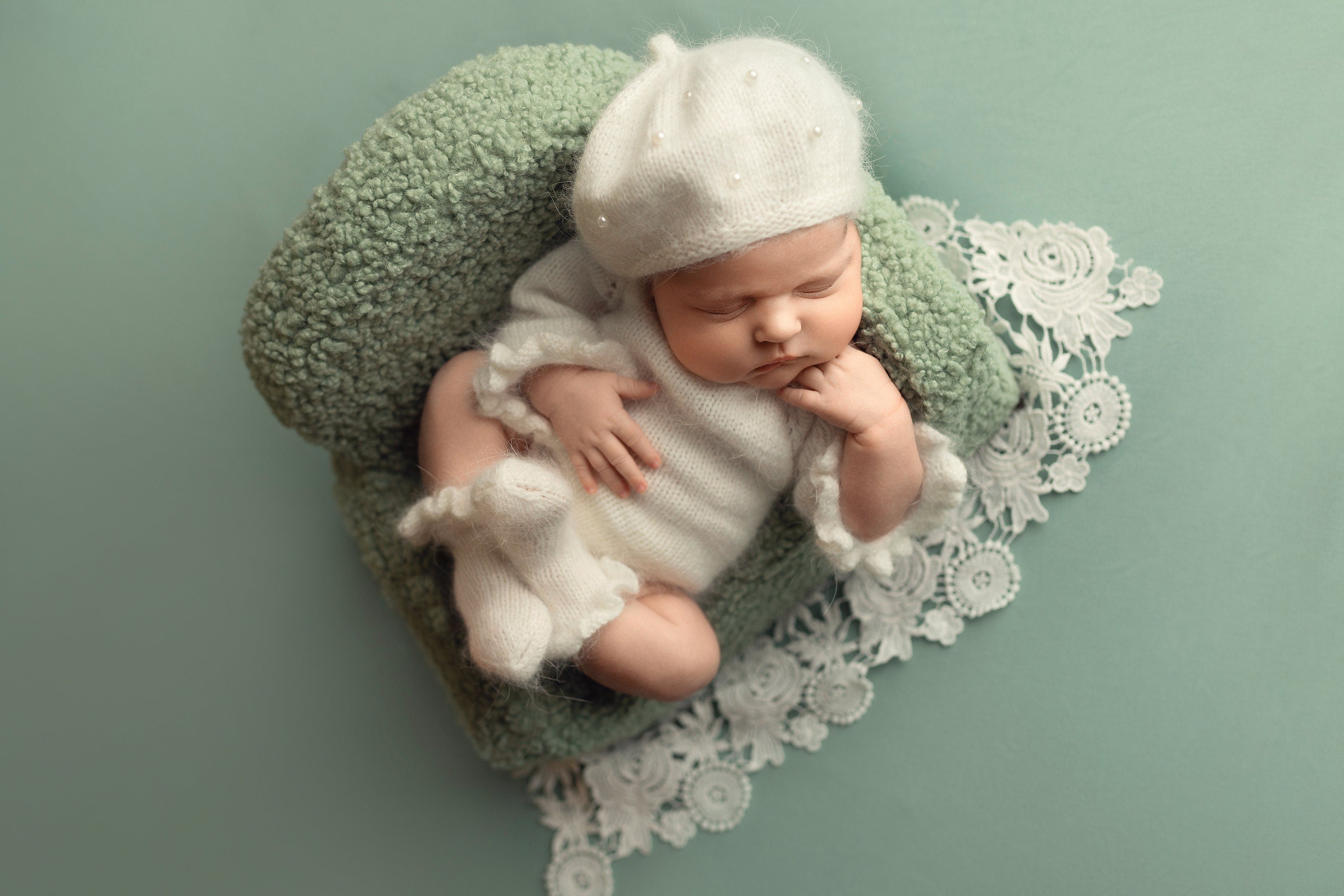 Angora Baby Girl Knit Romper with Wavy Edges – Newborn Photography Outfit & Coming Home Gift, Newborn Knitted Outfit, Newborn Photo Props