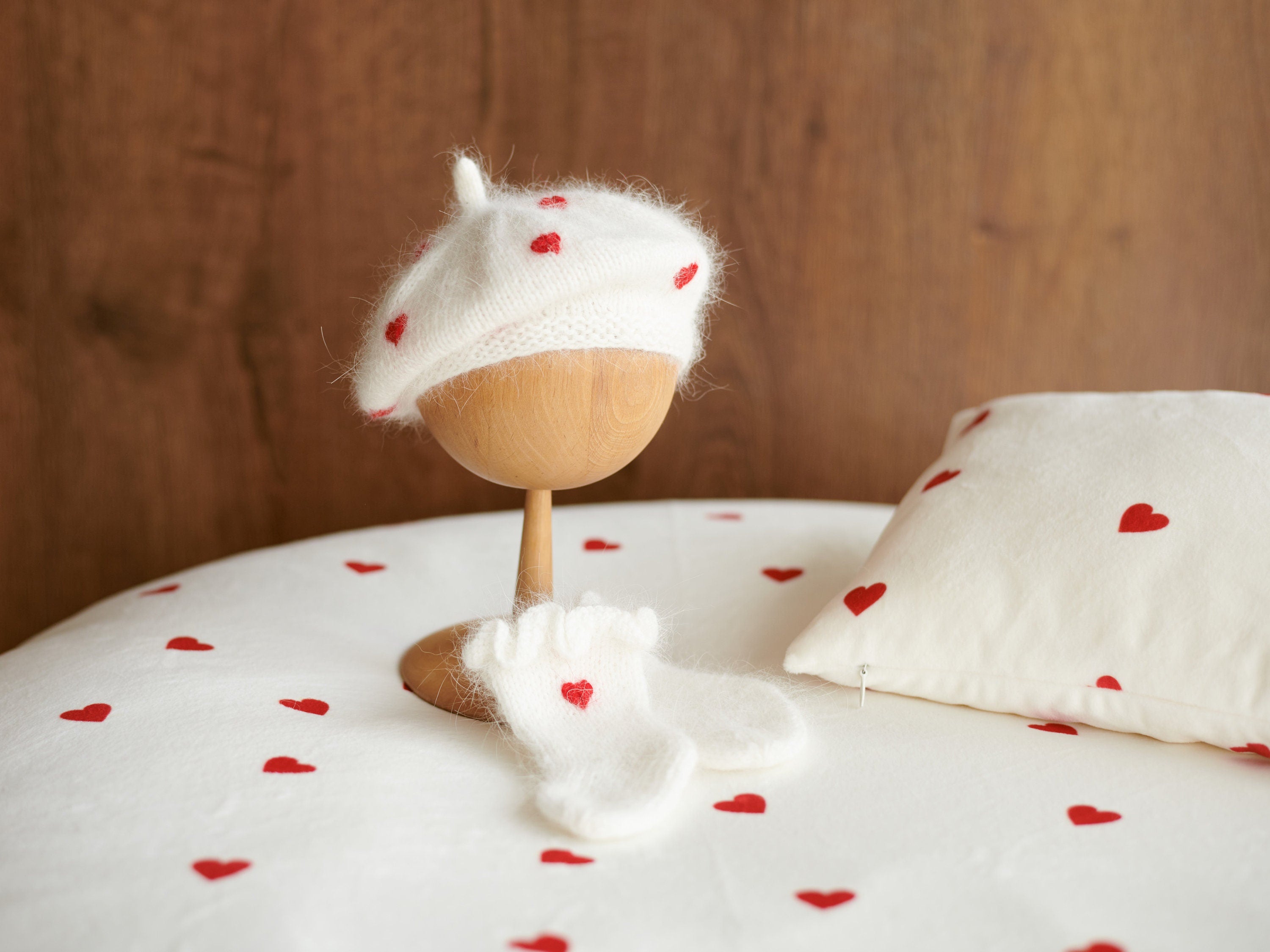 Valentine's Day Newborn Fabric Backdrop with Hearts for Newborn Photography Props, Newborn Posing Pillow, Newborn Posing Fabric Backdrop