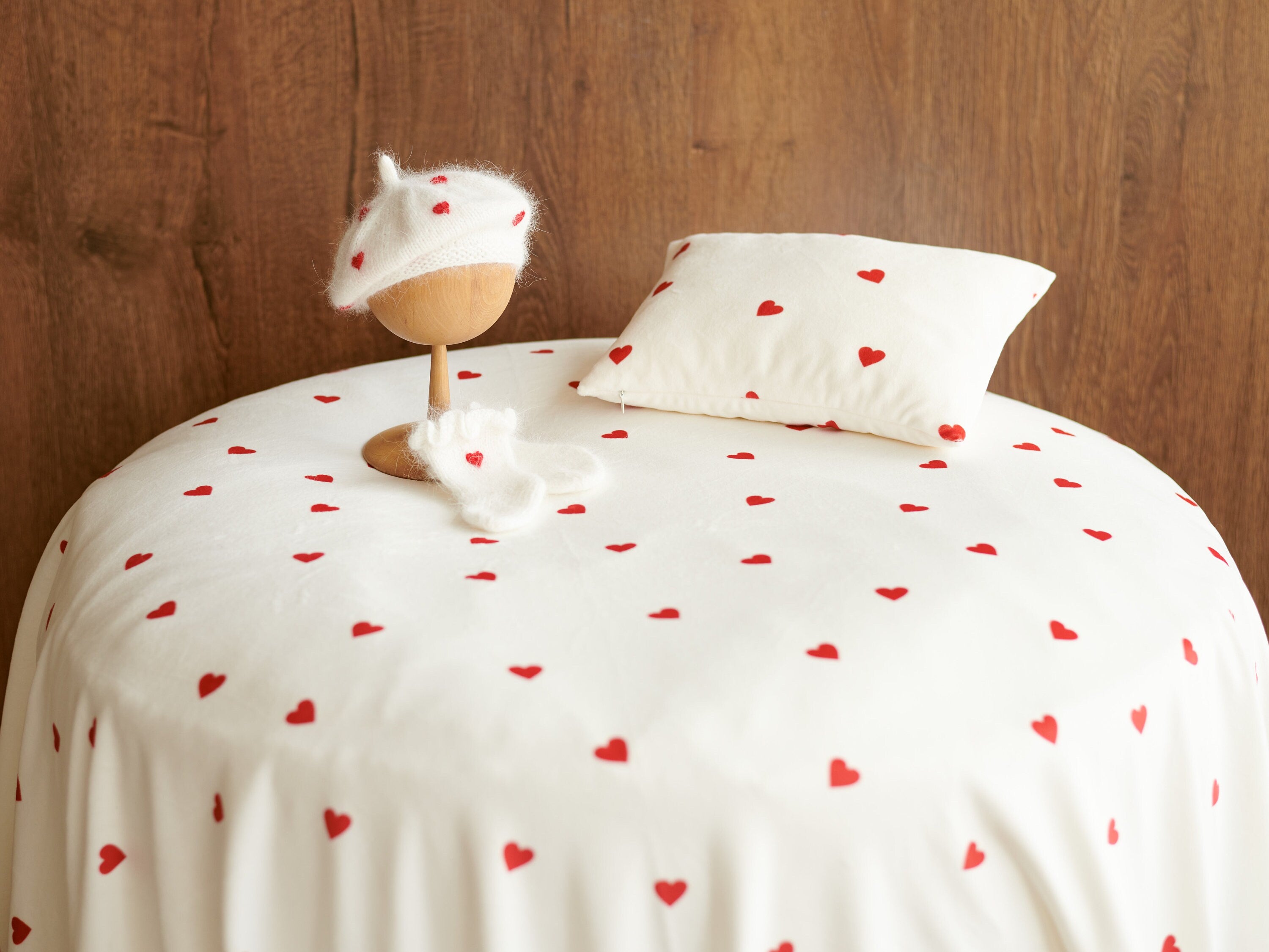 Angora Wool Baby Girl Beret Hat with Hearts – Valentine’s Day Outfit, Newborn Photography Prop