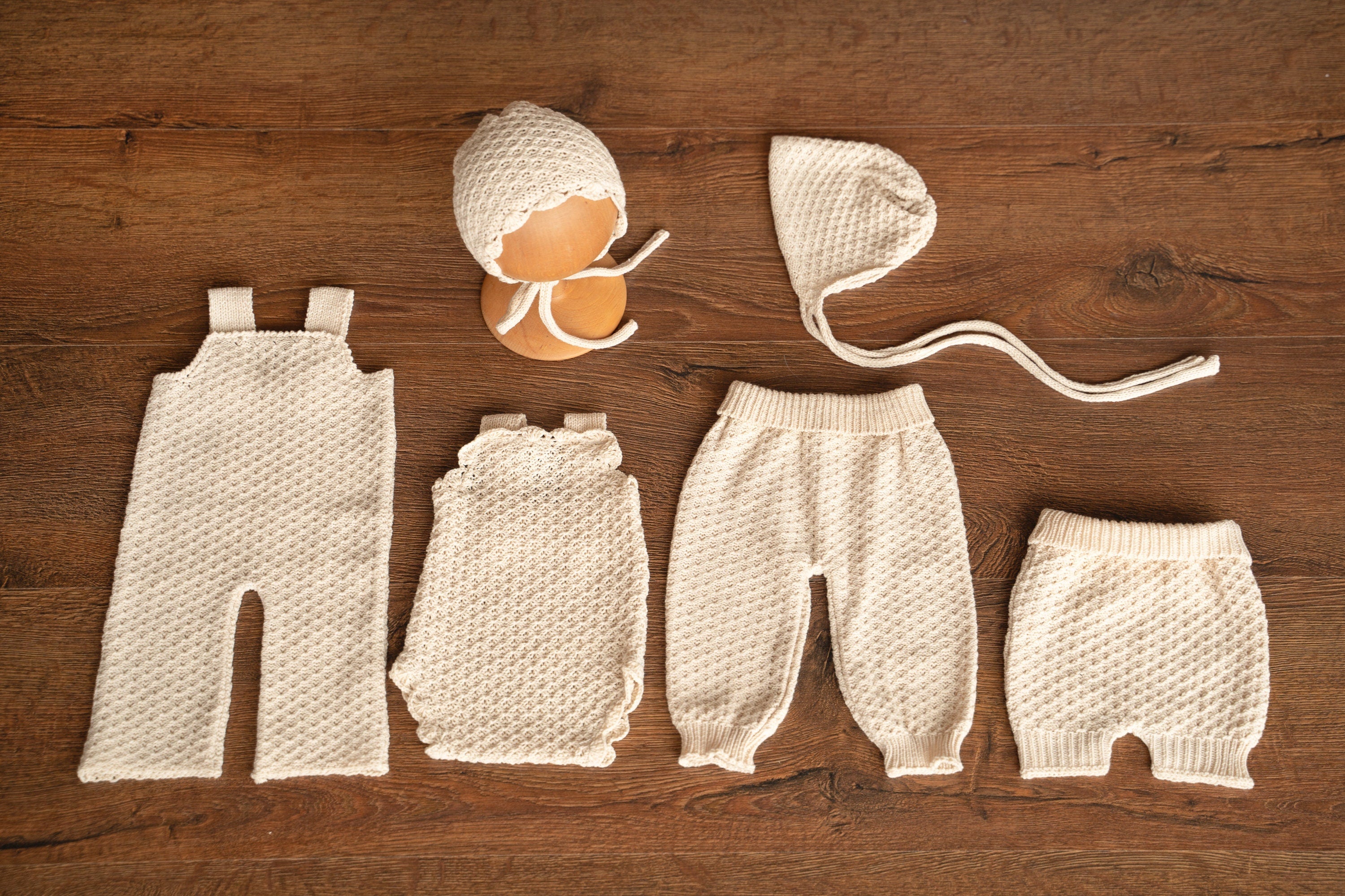 Natural Newborn Crochet Romper and Bonnet Set, Newborn Knitted Outfit, Newborn Knitted Blanket, Newborn Photography props, Baby Girl Romper