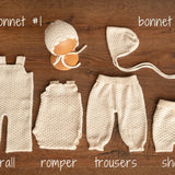 Brown Newborn Crochet Romper and Bonnet Set, Newborn Knitted Outfit, Newborn Knitted Blanket, Newborn Photography props, Baby Boy Outfit