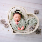 Wooden newborn heart bowl – handmade photography prop with vintage finish