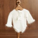 Angora Baby Girl Knit Romper with Wavy Edges – Newborn Photography Outfit & Coming Home Gift, Newborn Knitted Outfit, Newborn Photo Props