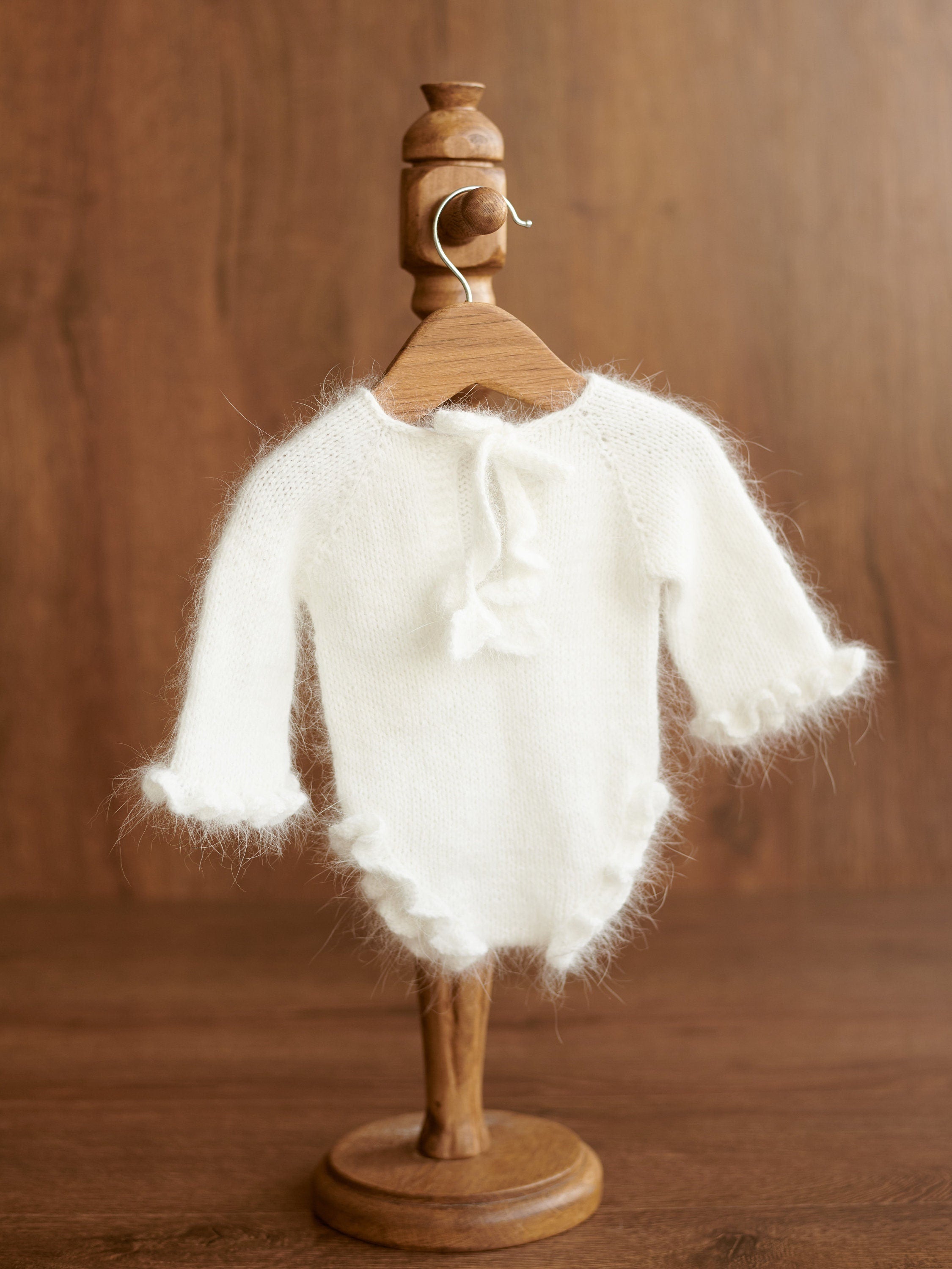 Angora Baby Girl Knit Romper with Wavy Edges – Newborn Photography Outfit & Coming Home Gift, Newborn Knitted Outfit, Newborn Photo Props