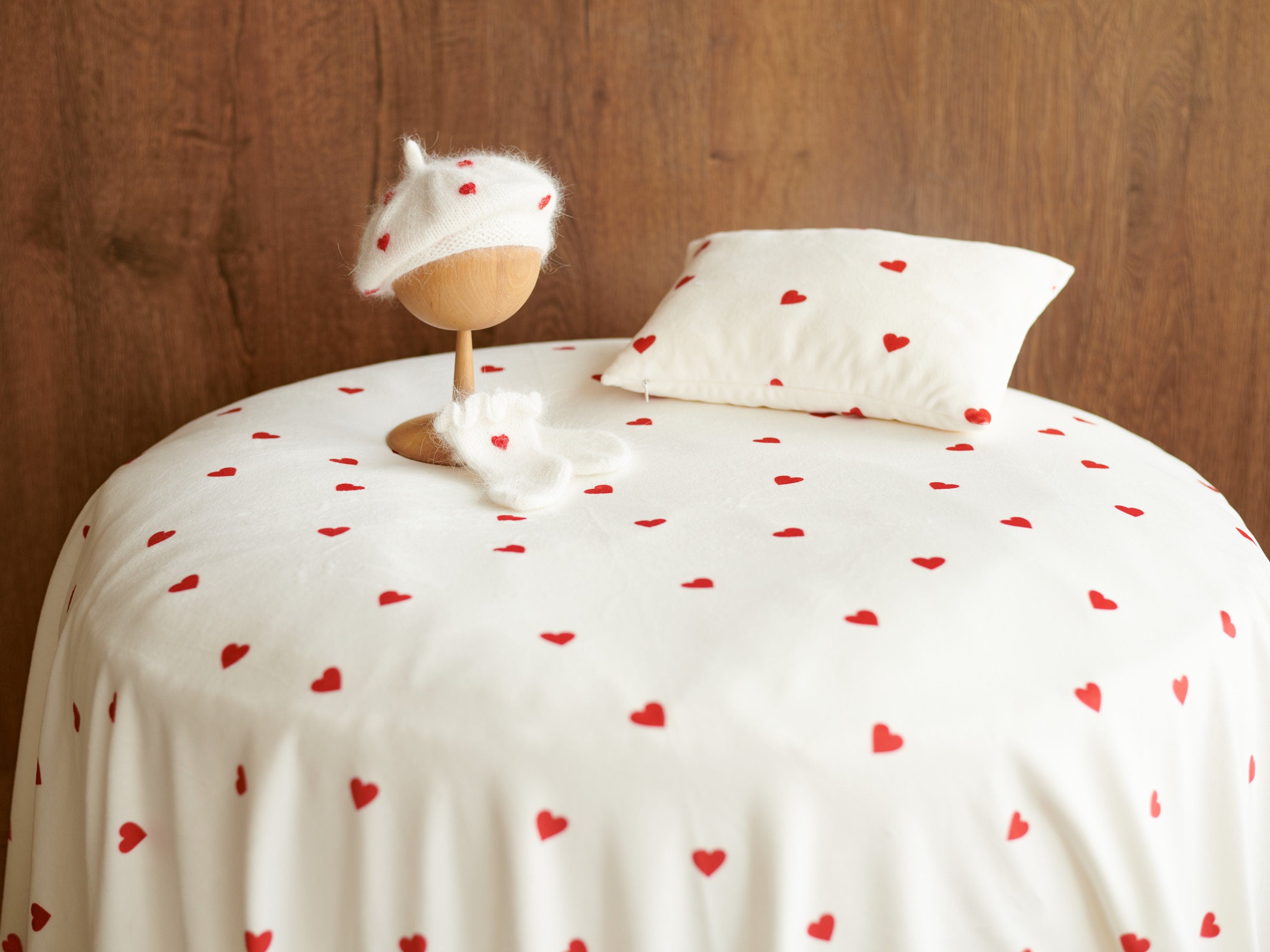 Valentine's Day Newborn Fabric Backdrop with Hearts for Newborn Photography Props, Newborn Posing Pillow, Newborn Posing Fabric Backdrop