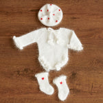 Angora Wool Baby Girl Beret Hat with Hearts – Valentine’s Day Outfit, Newborn Photography Prop