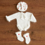 Angora Wool Baby Girl Beret Hat with Hearts – Valentine’s Day Outfit, Newborn Photography Prop