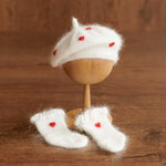 Angora Wool Baby Girl Beret Hat with Hearts – Valentine’s Day Outfit, Newborn Photography Prop