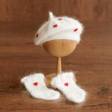 Angora Wool Baby Girl Beret Hat with Hearts – Valentine’s Day Outfit, Newborn Photography Prop