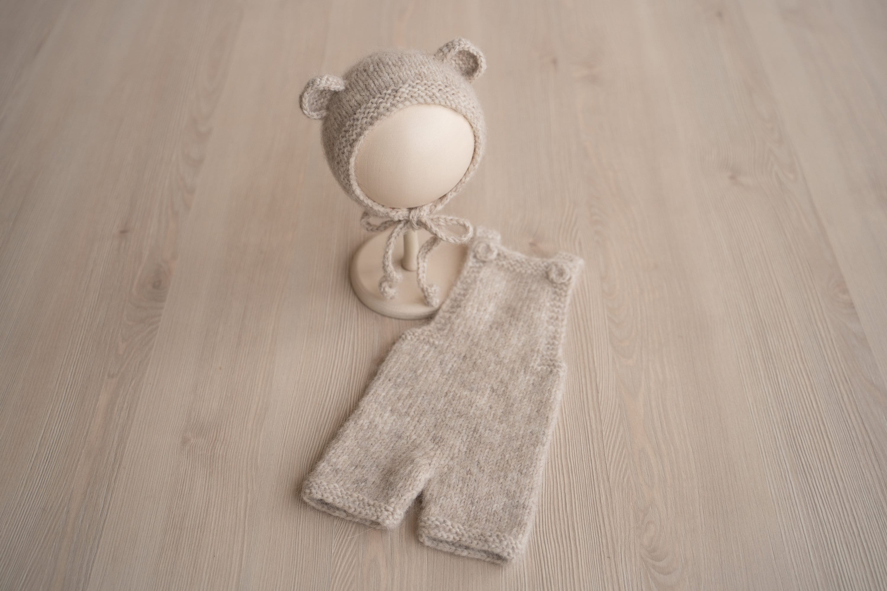 Newborn Alpaca Outfit Set, Newborn Knitted Outfit, Newborn Sleep hat, Newborn Overalls, Newborn Teddy Bear, Newborn Photography Props Outfit