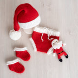 Newborn Santa Claus Outfit, Newborn Christmas Outfit, Knitted Newborn Santa Hat, Newborn Knitted Outfit, Christmas Newborn Photography Props