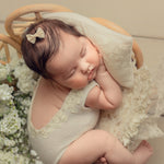 Handmade angora newborn girl romper with matching posing pillow