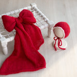 Newborn Bonnet with Knitted Wrap Mohair, Newborn Christmas Outfits for Newborn Photography Props, Christmas Newborn Props for Photography
