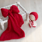 Newborn Bonnet with Knitted Wrap Mohair, Newborn Christmas Outfits for Newborn Photography Props, Christmas Newborn Props for Photography
