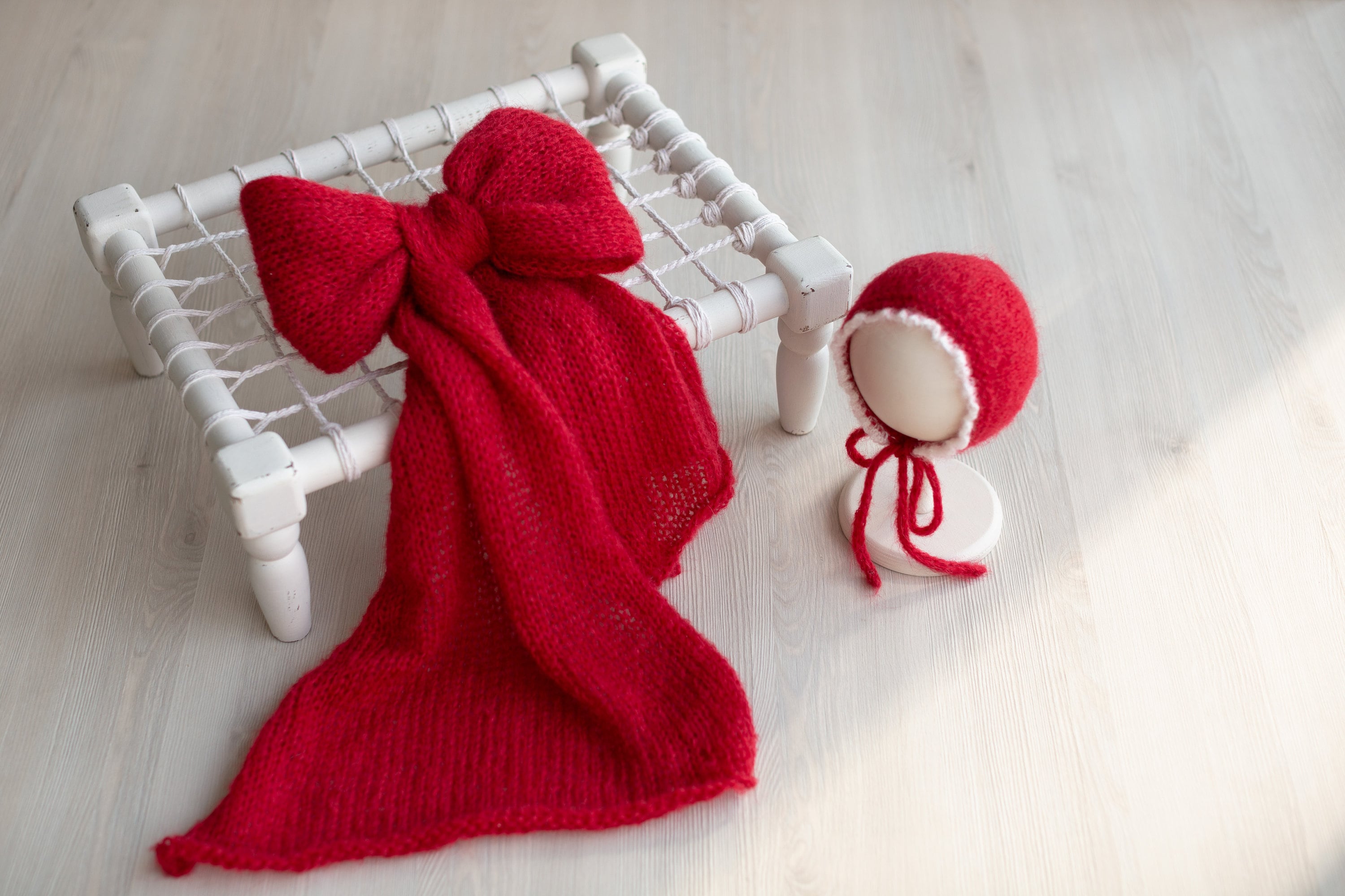 Newborn Bonnet with Knitted Wrap Mohair, Newborn Christmas Outfits for Newborn Photography Props, Christmas Newborn Props for Photography