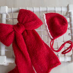 Newborn Bonnet with Knitted Wrap Mohair, Newborn Christmas Outfits for Newborn Photography Props, Christmas Newborn Props for Photography