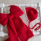 Newborn Bonnet with Knitted Wrap Mohair, Newborn Christmas Outfits for Newborn Photography Props, Christmas Newborn Props for Photography